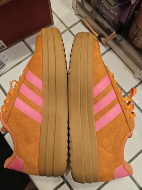 Women's Adidas Platform Suede Sneakers - Orange with Pink Stripes